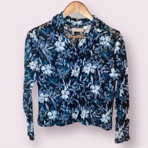 Valerie Separates Black & Blue Floral Lace Button Down Blouse - Size PL